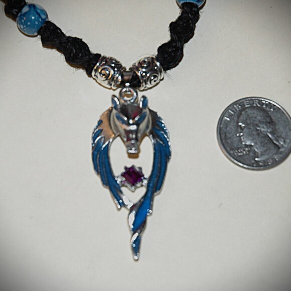 Dynamic Blue Glow in the Dark Wolf on a 17" Black Handmade Hemp Necklace - Picture 4 of 6